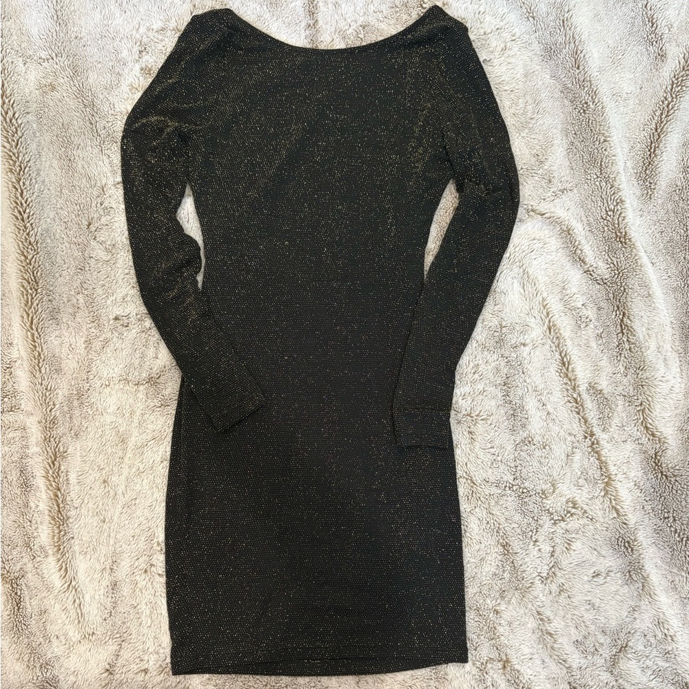 Lulu's Black and Gold Long Sleeve Dress
